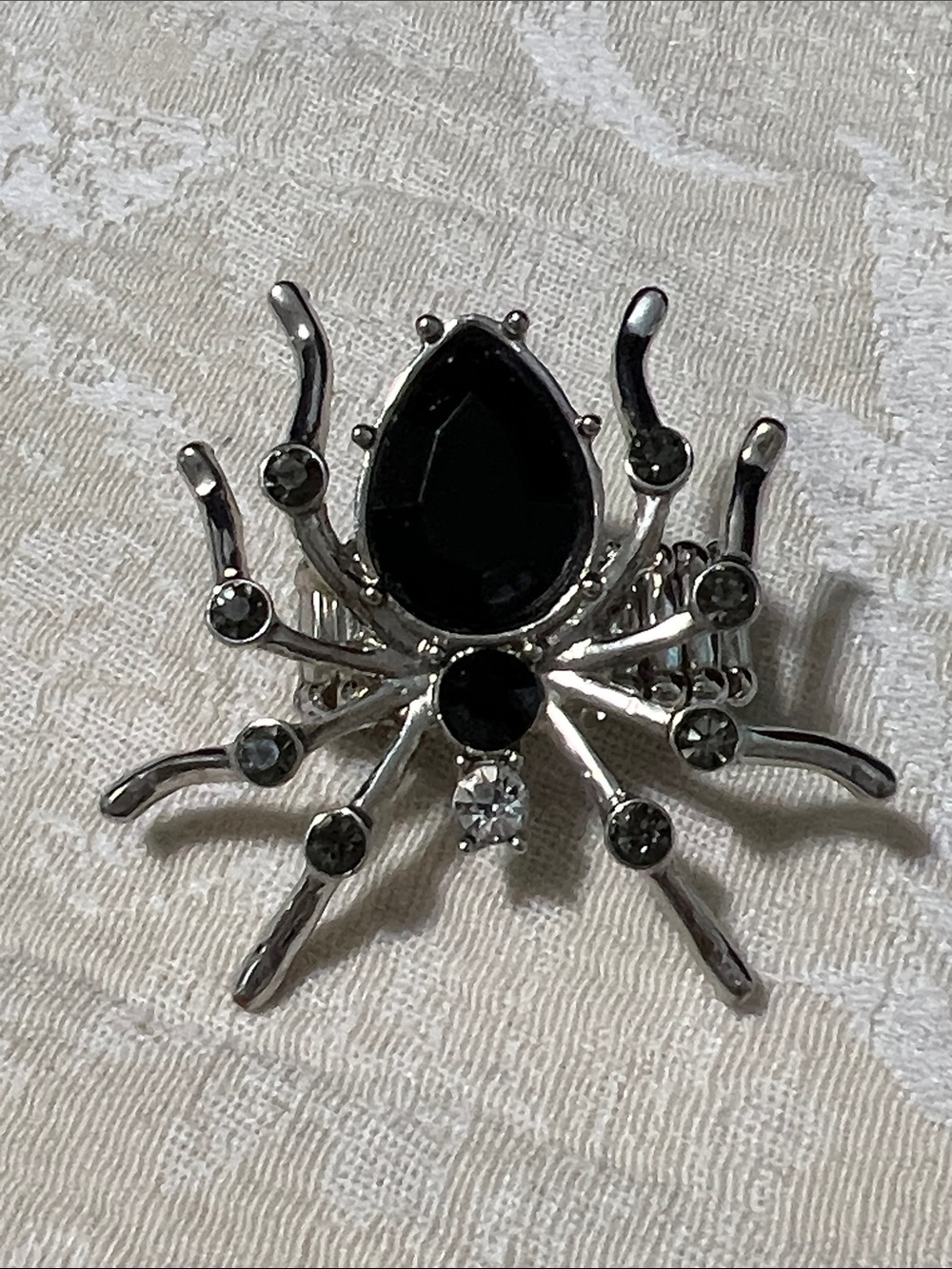 Silver-Tone Black Spider Stretch Ring - Fashion Women Jewelry